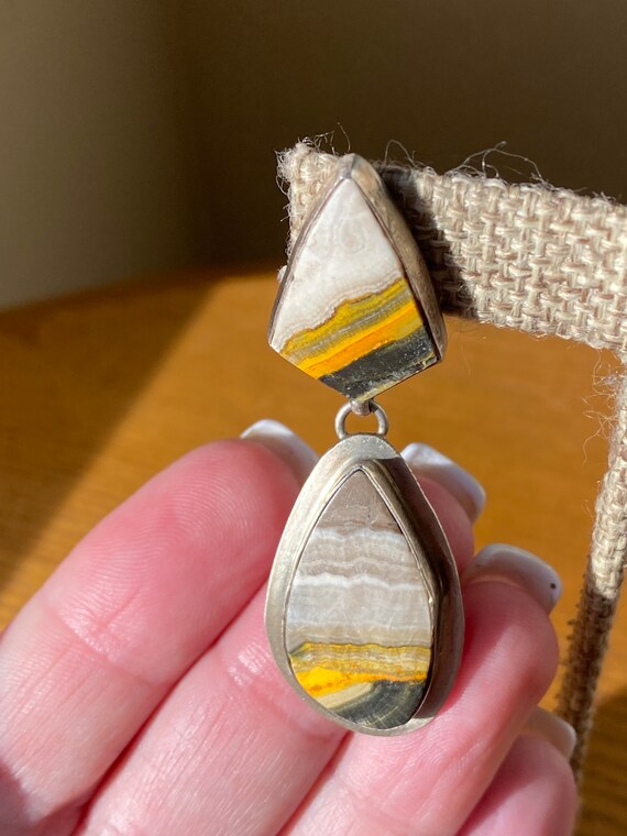 Vintage Bumblebee Jasper & Sterling silver earrin… - image 3