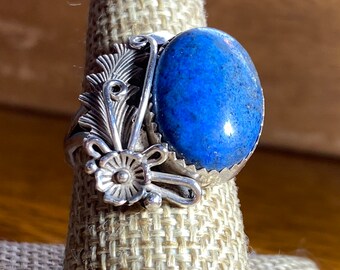 Gorgeous Peterson Johnson Lapis lazuli Navajo Foliate Ring, Size 8.5