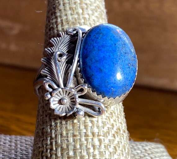 Splendid Vintage Native American Navajo Lapis Florals Sterling Silver Bracelet Splendid Vintage Native American Navajo Lapis Florals Sterling Silver Bracelet