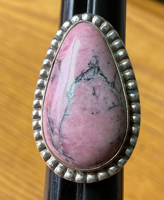 Elegant Sterling Silver and Rhodonite Navajo Ring 