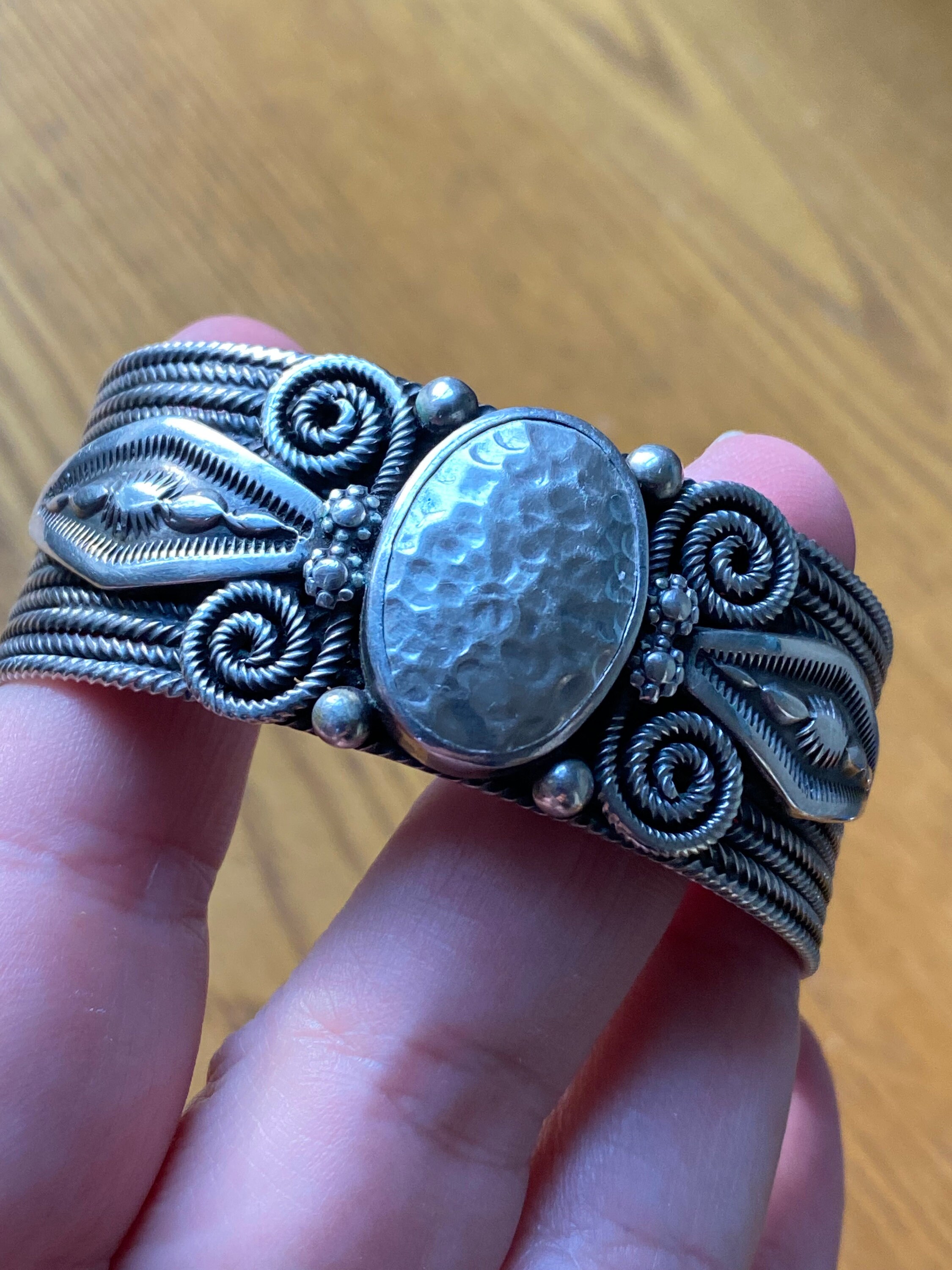 Impressive Vintage Navajo Blue Ocean Turquoise Sterling Silver Kee John Ring Impressive Vintage Navajo Blue Ocean Turquoise Sterling Silver Kee John Ring
