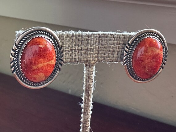 Vintage Navajo stud earrings, sponge coral - image 1