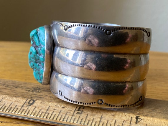 Vintage Turquoise & sterling silver cuff, Navajo … - image 7