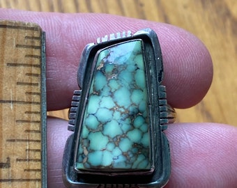 Pale Blue-Green Webbed Turquoise Navajo Ring, Size 5.75, by Michael Perry