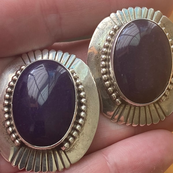 Large vintage Navajo Sugilite & Sterling silver stud earrings by R.Wylie