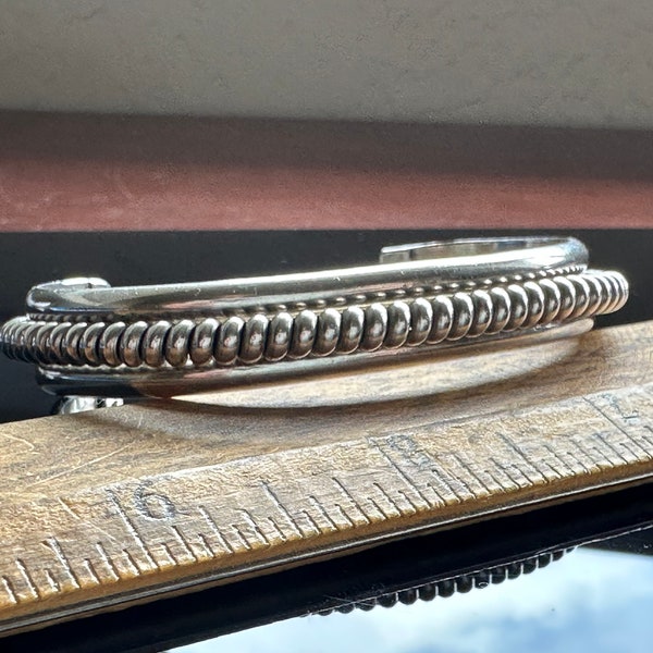Vintage Navajo sterling silver coil cuff bracelet by Tahe