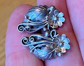 Vintage Navajo Squash Blossom Studs with Leaves, Vines, and Rain Drops