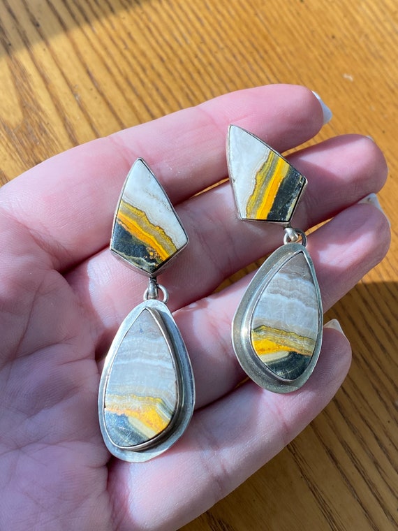 Vintage Bumblebee Jasper & Sterling silver earrin… - image 2