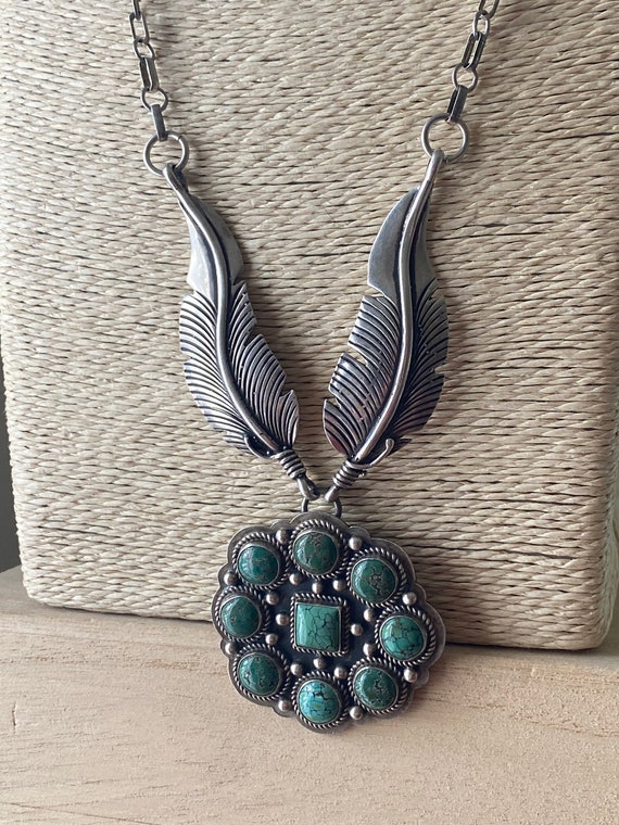 Navajo Sterling Silver and Green Spiderweb Turquo… - image 3