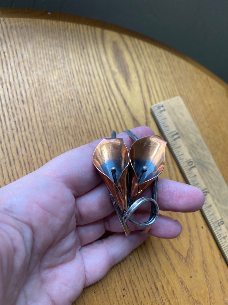 Vintage Copper /& Silver Blooming Blossoms Calla Lily Cuff Bracelet