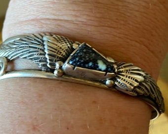 Vintage Navajo Variscite & Sterling silver Cuff bracelet, medium wrist