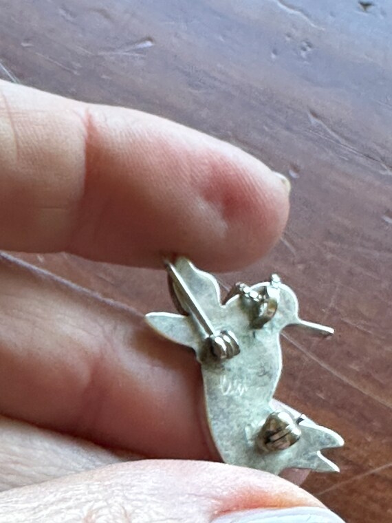 Vintage Zuni Hummingbird Pin/Pendant with Turquoi… - image 8