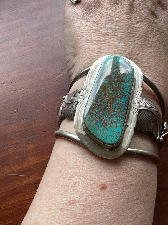 Large vintage spiderweb Turquoise cuff bracelet, N