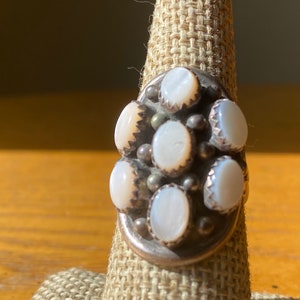 Vintage Navajo Multi-stone Ring with Mother of Pearl, Size 6.25