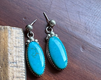 Vintage Navajo Sky Blue Turquoise & Sterling Silver Dangle Earrings by  Len Adakai