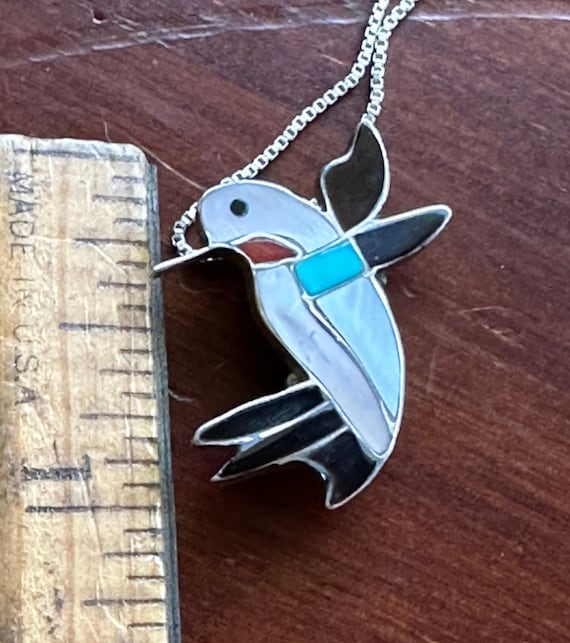 Vintage Zuni Hummingbird Pin/Pendant with Turquoi… - image 1