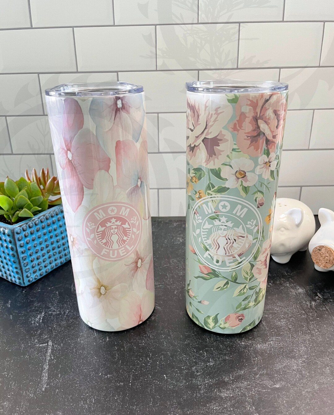 Mom Fuel Floral Art-20oz Stainless Steel Skinny Tumbler W/ Closable Lid ...