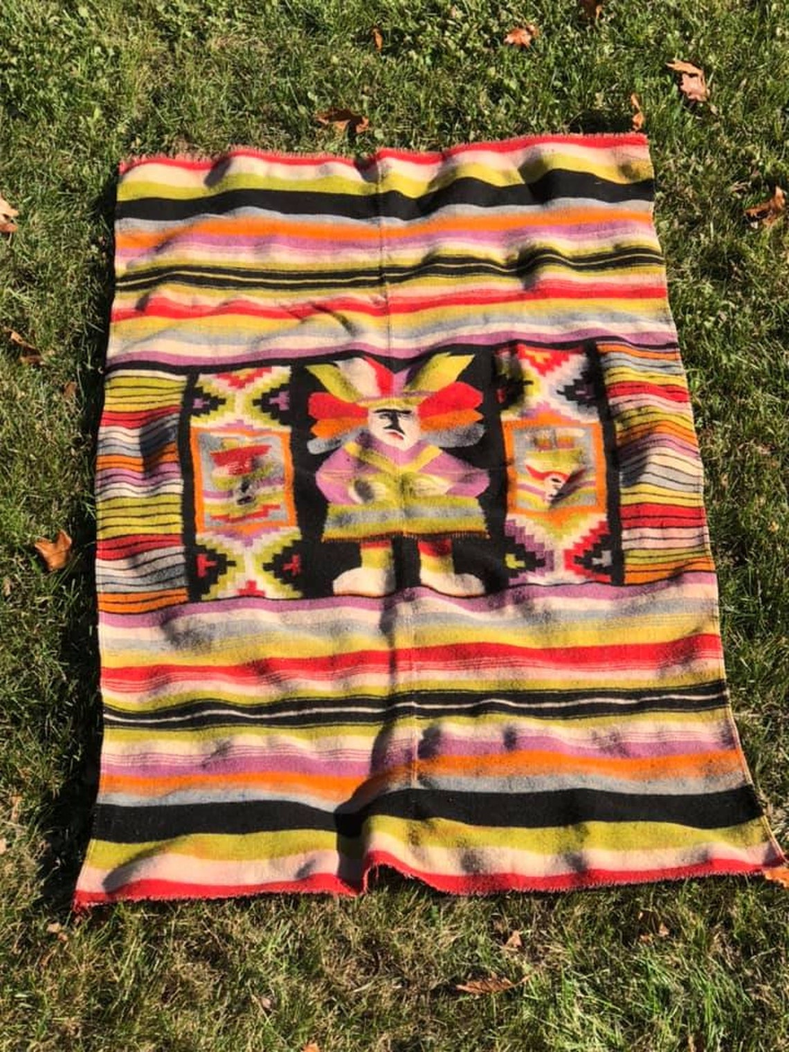 Vintage Mayan Shaman Zapotec Wool Hand Loomed Blanket Rug Wall Etsy