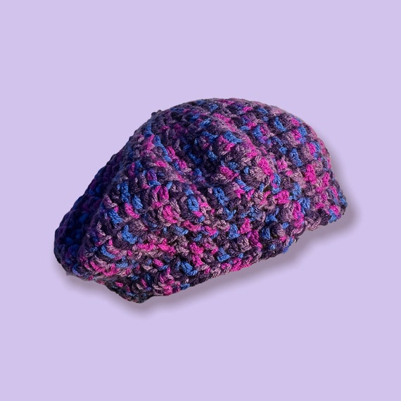 Purple Multicolor Crochet Beret - Etsy display picture 3