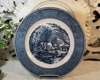 Vintage Currier and Ives The Old Grist Mill ~ Vintage Ironstone Currier and Ives Blue & White Dinner Plates ~ Set of 2 or 4 Dinner plates