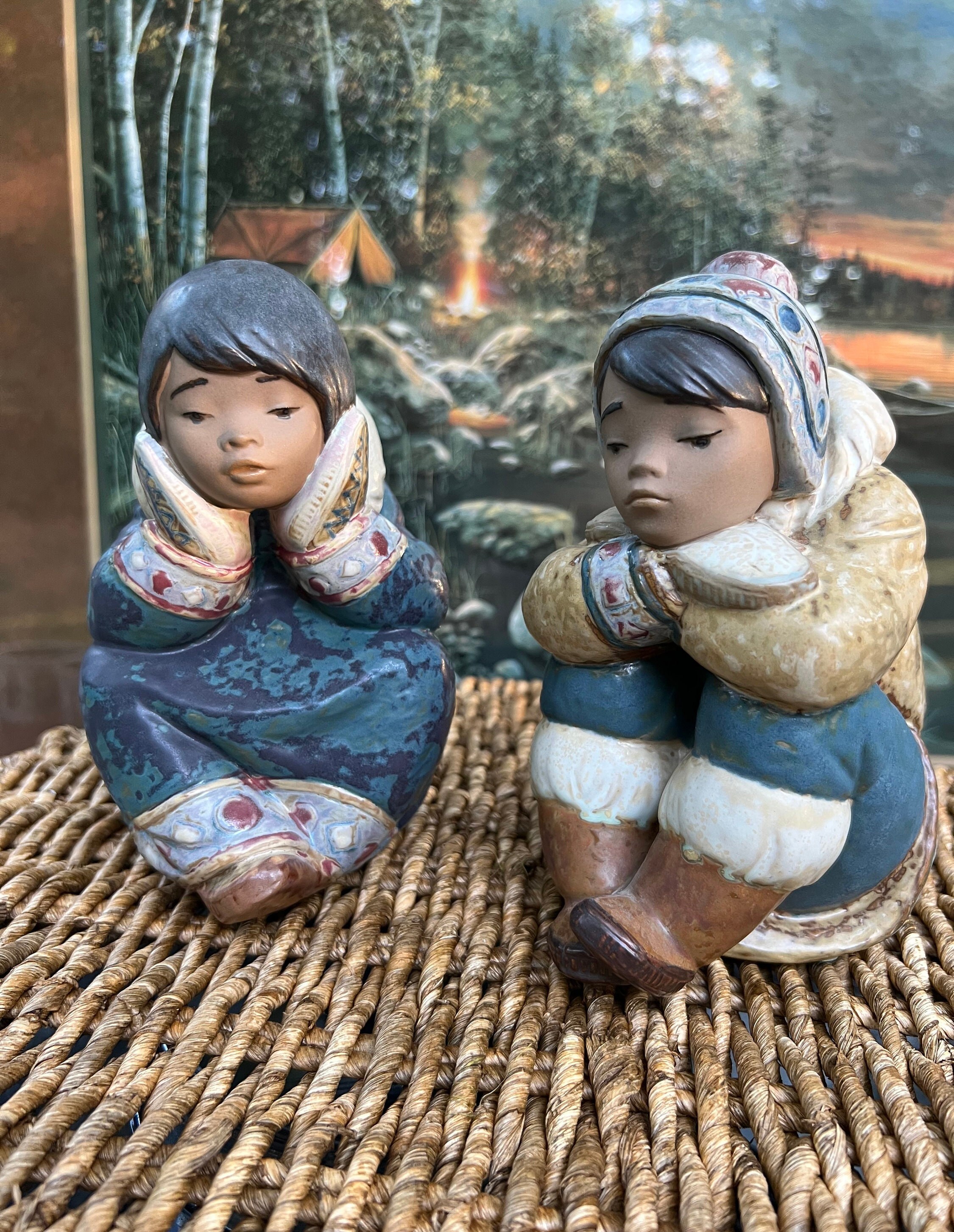 Lladro Pensive Eskimo Boy 2159 and Girl 2158 in Gres Finish Etsy