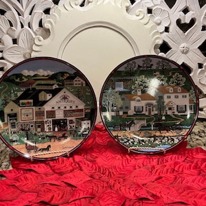 Vintage Charles Wysocki Plates Set of 2 Plates ~ Peppercricket Grove ~ Americana Collector Plates