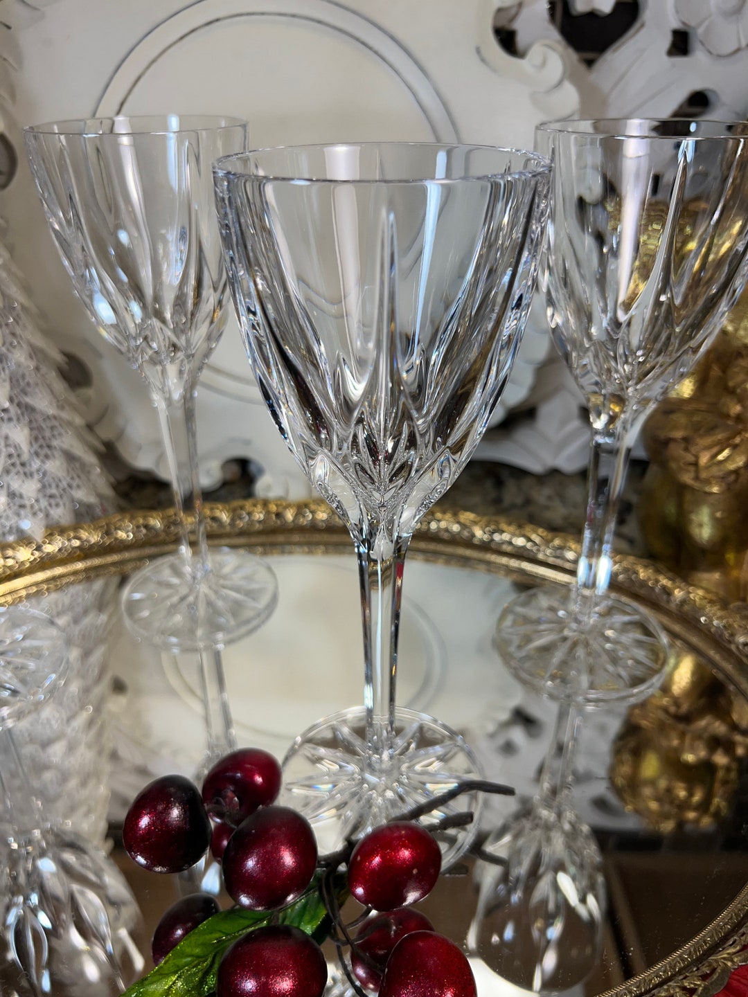 Mikasa Apollo Crystal Water Glasses ~ Set of 4 ~ European Crystal Wine Goblets ~ Fine Mikasa ...