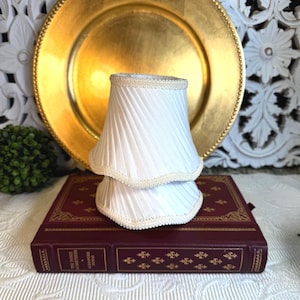 Pair of Cream Color Clip on Mini Lamp Shades ~ Bell Shape Mini Lamp Shades Swirl Design ~ Set of 2 Chandelier Lamp Shades