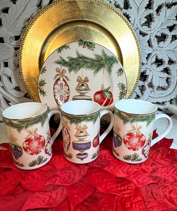 Christmas Ornament Coffee Mugs - American Atelier Set of 3
