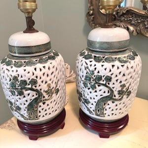 1950s Blanc De Chine Chinoiserie Lamp: Pierced Porcelain Ginger Jar Style
