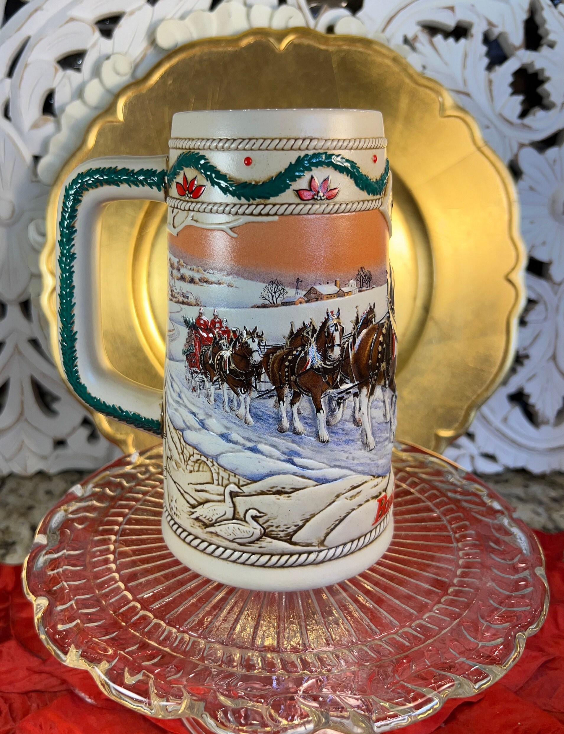Vintage 1996 Christmas Beer Stein ~ Vintage Budweiser Beer Mug