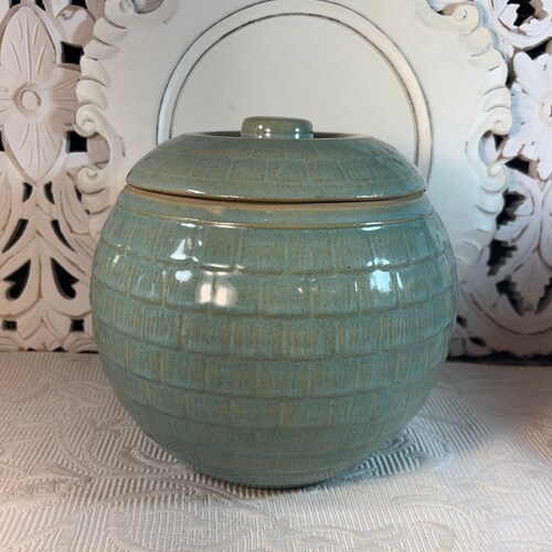 Vintage Green McCoy Honeycomb Cookie Jar ~