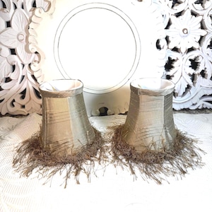 Silk Bell Shape Mini Lamp Shade with Fancy Eyelash Trim ~ Clip on Chandelier Shades ~ Fringed Fabric Mini Silk Lamp Shades Clip On
