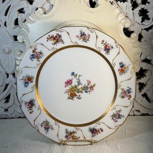 ANTIQUE LIMOGES PLATES by Wm Guerin and Co ~ Made in France ~ Set of 2 Dinner Plates ~ Limoges France Dinner Plate ~ Floral Plates Gold Trim