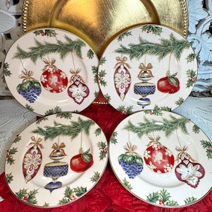 Christmas Ornament Salad Plates - American Atelier Set of 4