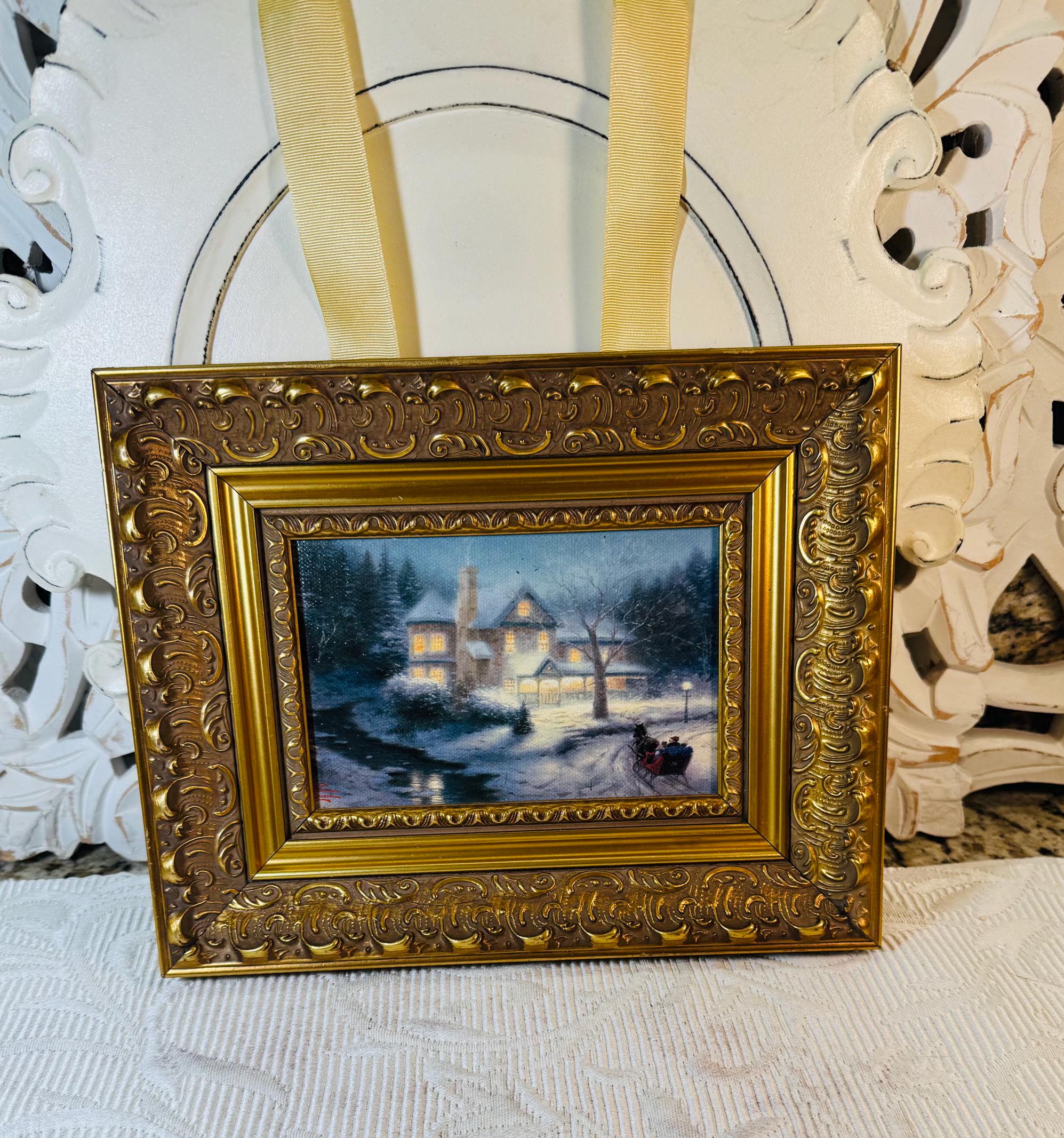 トーマス・キンケイド、Moonlight Sleigh Ride Thomas Kinkade Moonlight Sleigh Ride canvas painting in