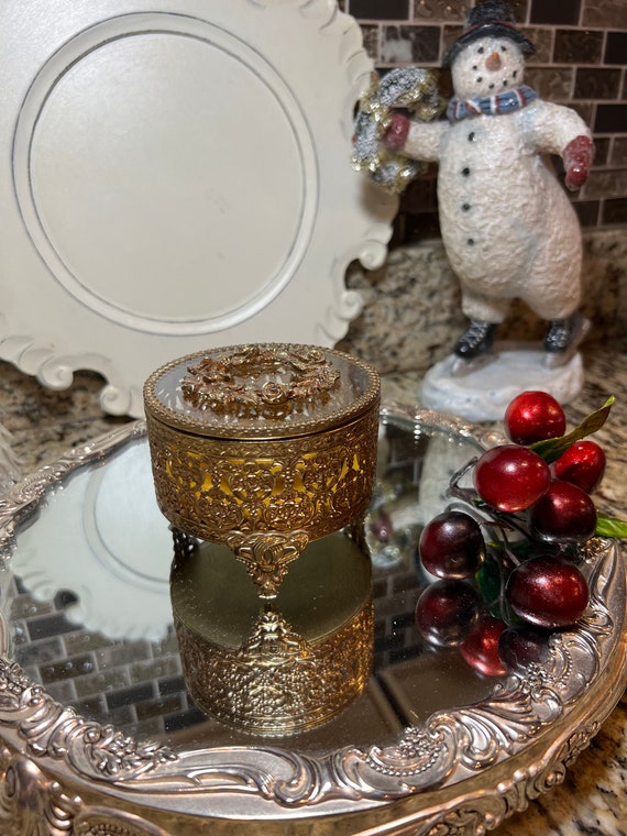 Vintage Jewelry Casket ~ Glass Gold Filigree Ormo… - image 9