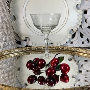 Vintage Rock Sharpe Champagne Coupe/Wine Glasses with Etched Flowers ~ Set of 6 Glasses ~ Mid Century Stemware Etched Bowl Rock Sharpe