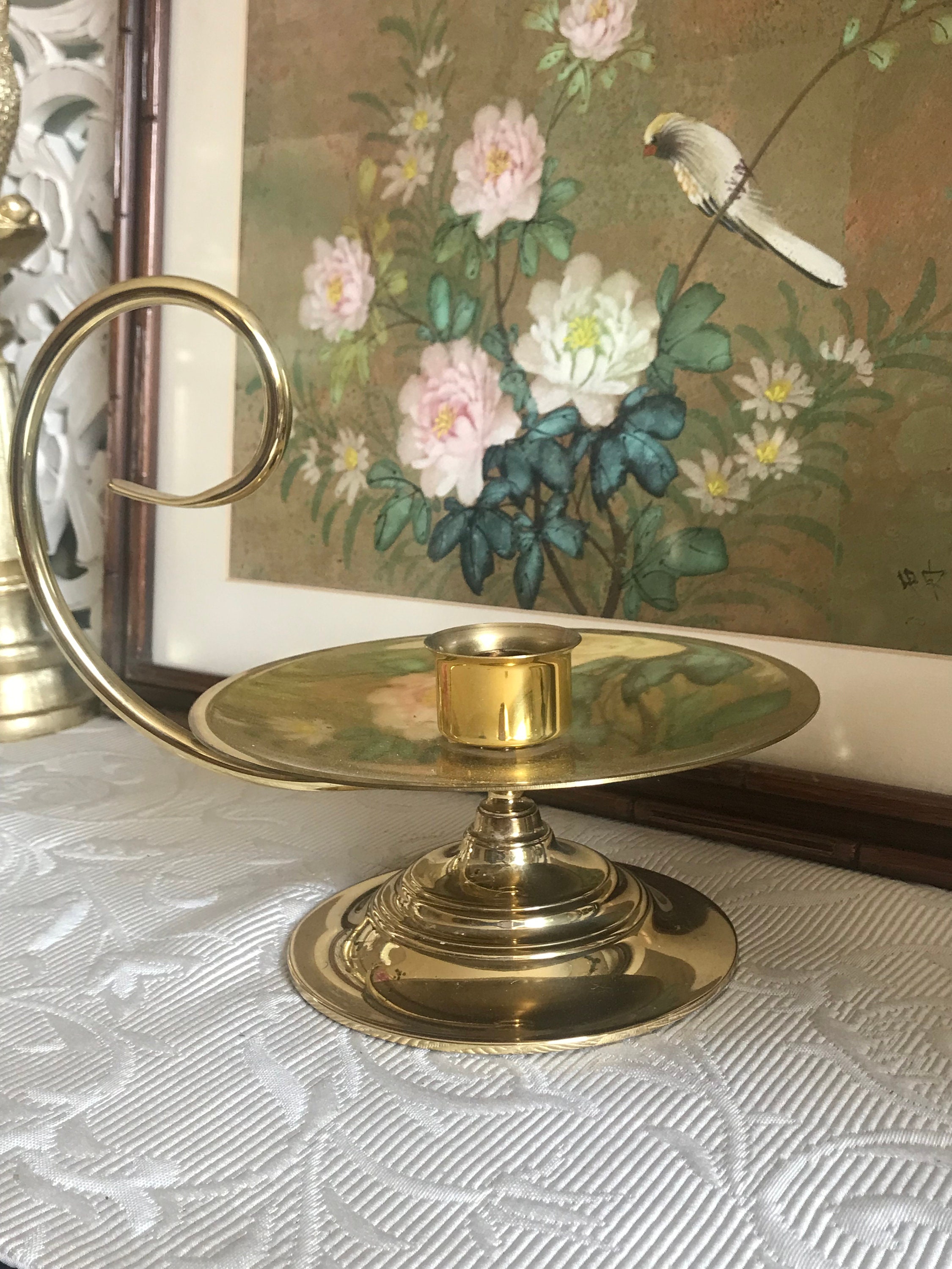 Large Baldwin Brass Finger Loop Candle Holder Chamberlight Etsy