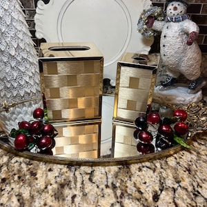 Vintage Stylebuilt Basketweave Pattern Hollywood Glam Tissue Holder & Soap Dispenser ~ Bathroom Decor ~ Vintage Glam Vanity Decor