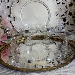 Princess House Heritage Etched Champagne Coupes ~ Footed Dessert Goblets ~ Vintage Princess House Glassware ~ Set of 4 ~ Made in France