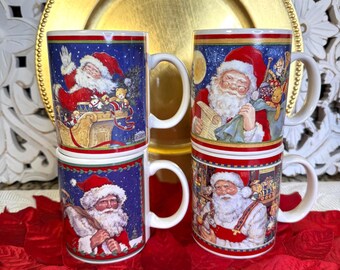 Vintage 1999 Santa & Reindeer Mugs by Betty Whiteaker - JCPenney Set of 4