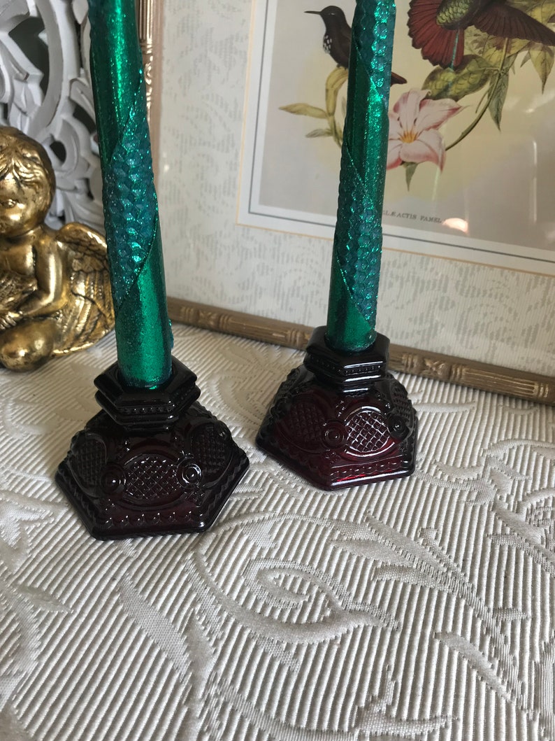 Vintage Avon Cape Cod Ruby Candle Holders Etsy