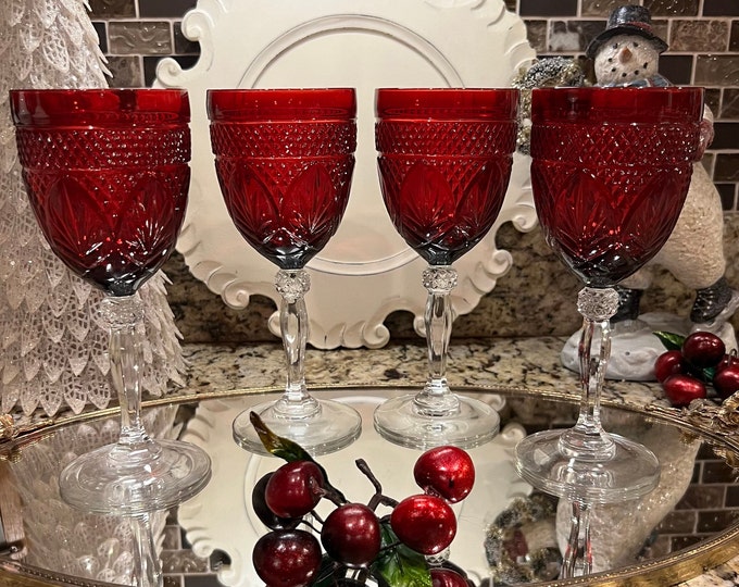 Set of 6 French Red Wine Glasses Luminarc Antique Ruby by CRISTAL