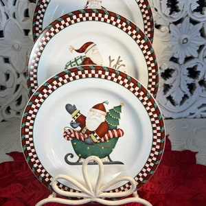 Santa&#39;s Spirit Dessert or Salad Plates Set of 4 by Debbie Mumm ~ Vintage Christmas Santa Plates ~ Debbie Mumm Sakura Plates