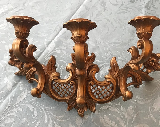 Vintage Gold Wall Sconce Triple Arm Hollywood Regency 1 Etsy
