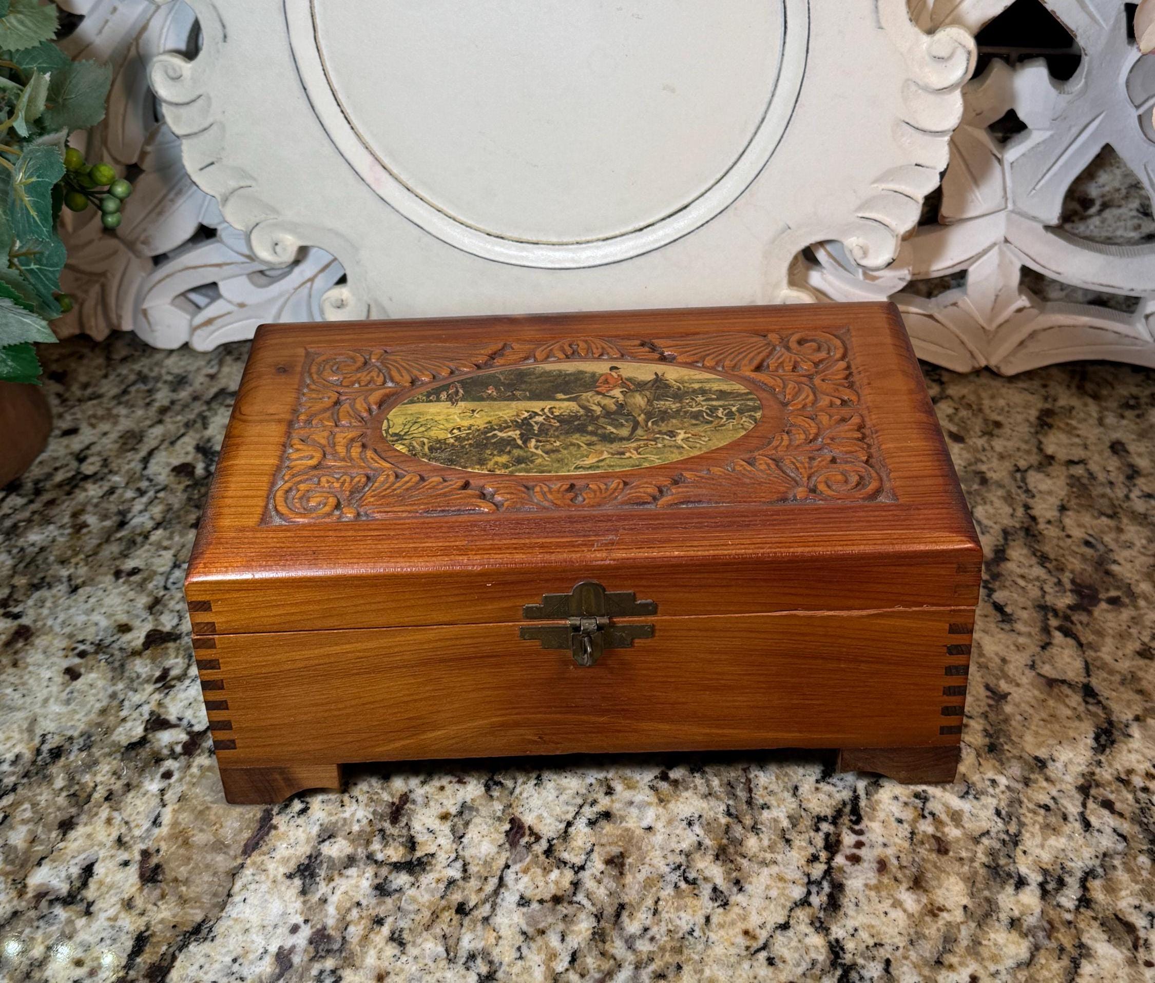 置物 vintage wood box 1980s Vintage Wooden Box Metal Lined Watertight Hinged Lid Rustic