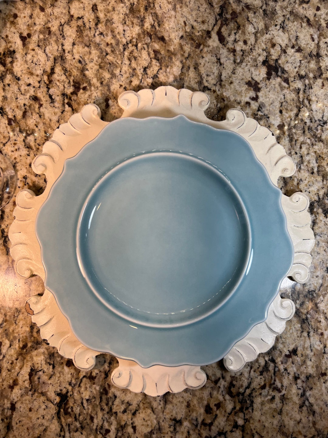 Threshold Wellsbridge Stoneware Aqua Sky Blue Scalloped Dinner Plates