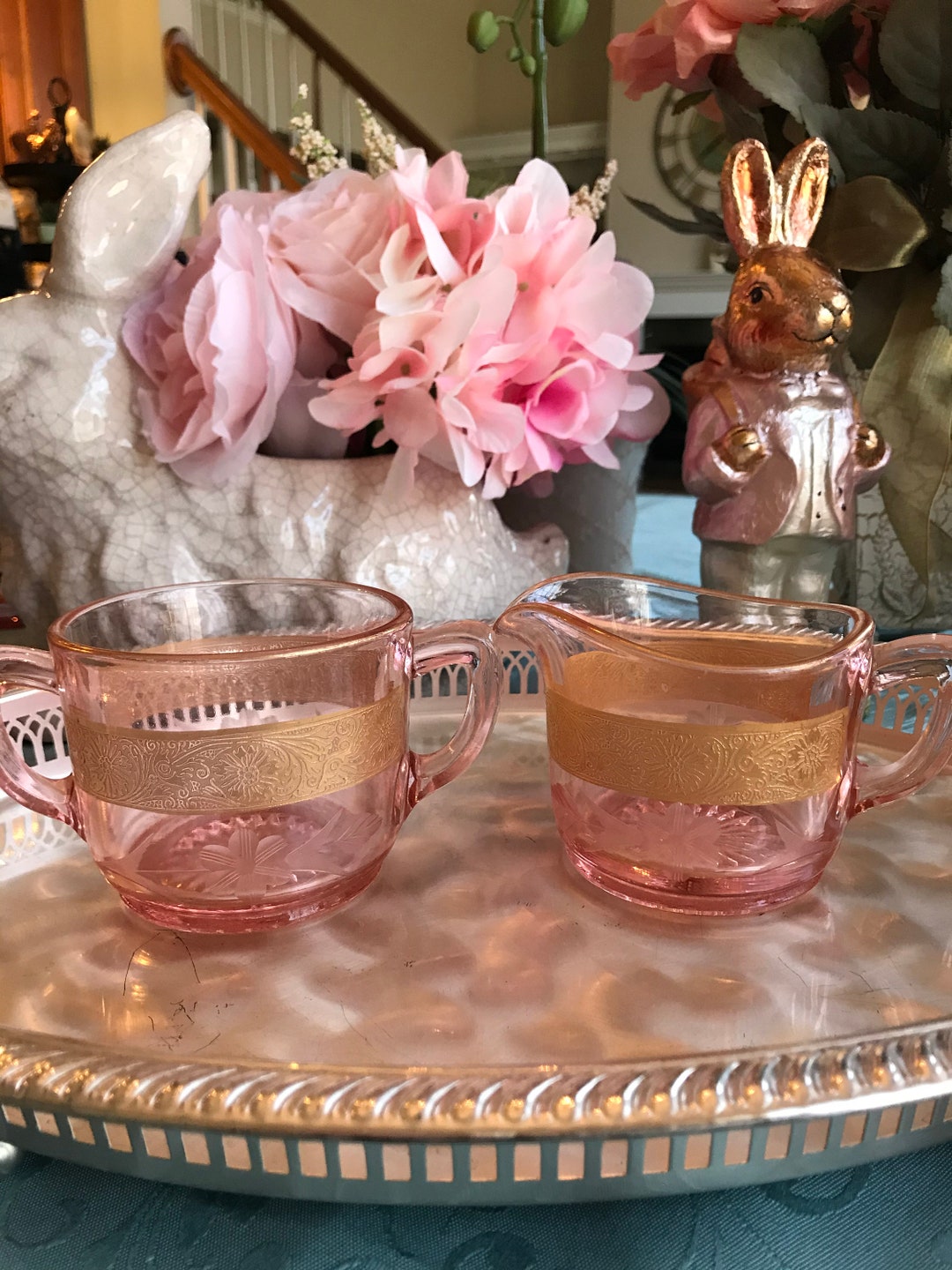 Creamer and Sugar Set With Gold Encrusted Trim, Tiffin Rambler Rose Etsy