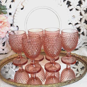 Vintage Pink Hobnail Goblets by LE Smith ~ Vintage Pink Iced Tea Glasses ~ Hobnail Pink Wine Glasses ~ Set of 6